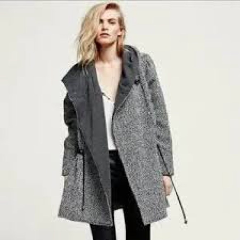 Free People White & Black Tweed Swing Jacket w/ Hood; sz M
